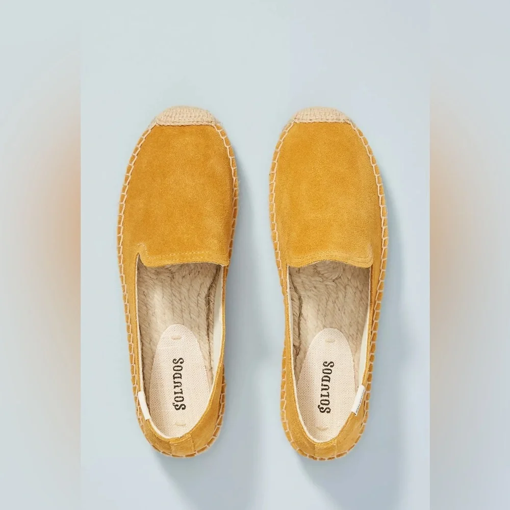Anthropologie Soludos Platform Suede Espadrilles in Mustard Yellow New